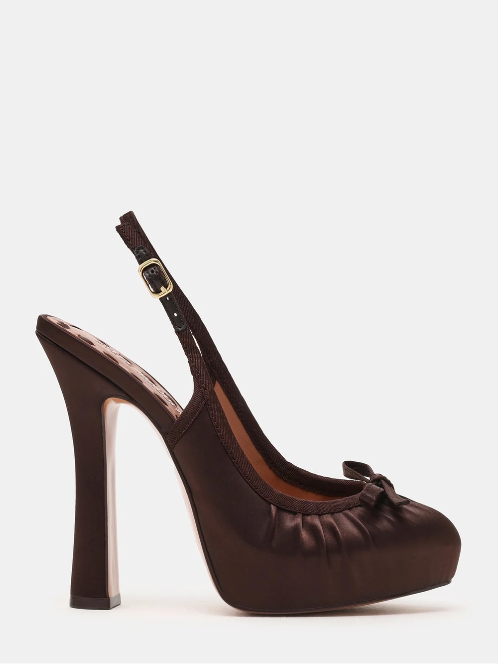 Steve Madden Dark Brown Satin Slingback Platform Pumps